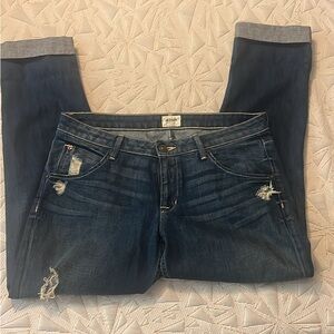 Hudson Jeans Medium to Dark Blue Cropped Distressed Jeans